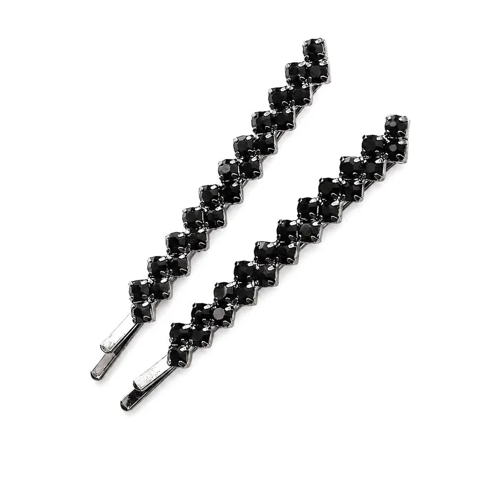 Black Rhinestone Wave Hair Clips Crystal Geometric Bobby Pin Set NEW